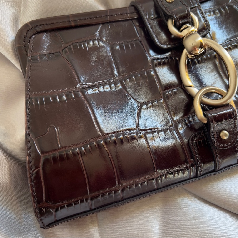 Ann Taylor Women’s Brown Crocodile Embossed Leather Clutch Handbag Purse NWOT - Picture 2 of 12